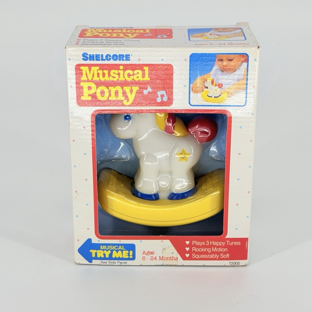 Shelcore Musical Pony Rocking Baby Toy NOS Plays 3 Songs Ages 6–24 Months Vtg